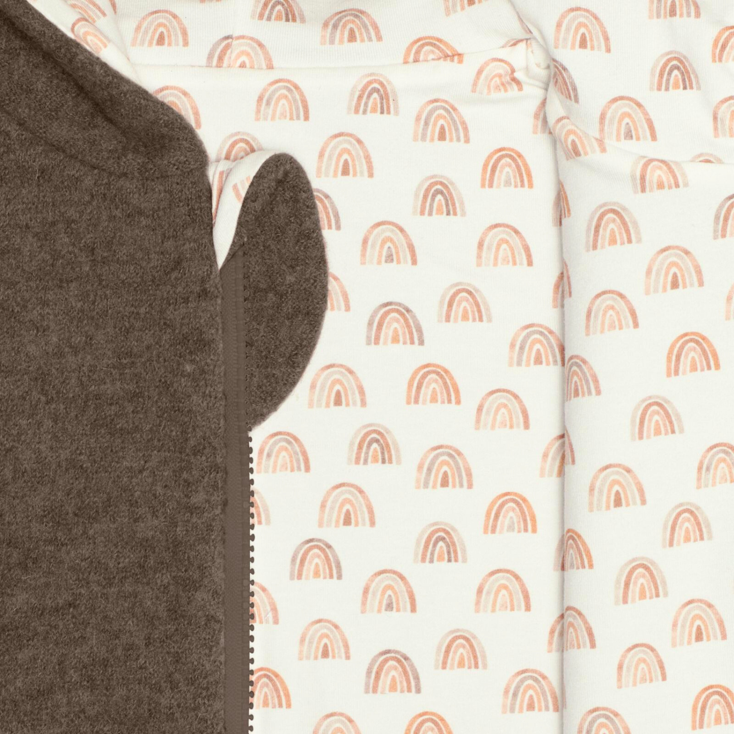 Produktfoto brauner Walkoverall- Regenbogen- Bambeeni Walkoverall fuer Babys & Kinder aus 100% Schurwolle und Baumwollinnenfutter