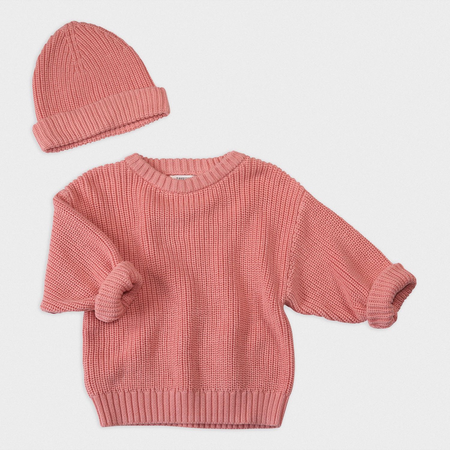 Strickset Pulli und Mütze rosa