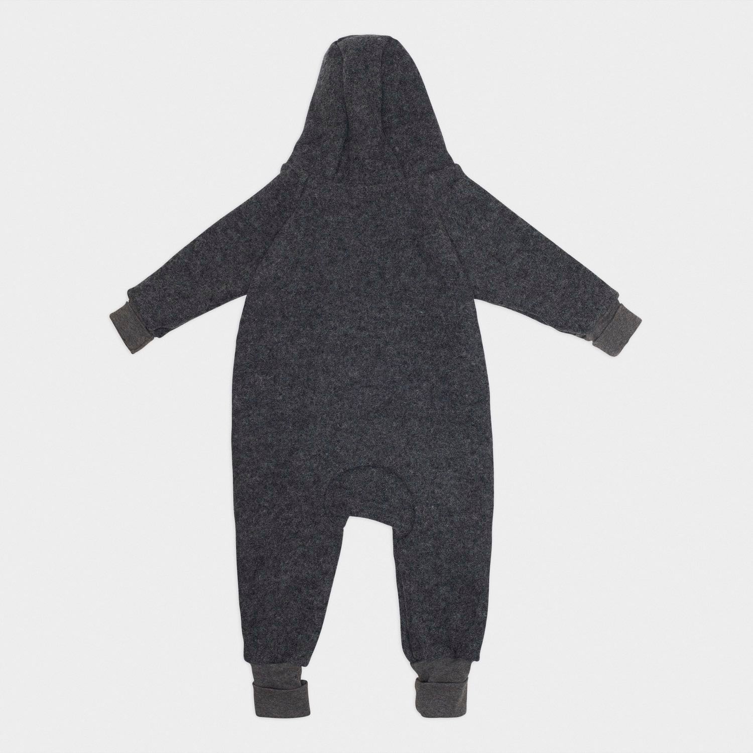 Produktfoto grauer Walkoverall- Sonne Mond und Regenbogen- Bambeeni Walkoverall für Babys & Kinder aus 100% Schurwolle und Baumwollinnenfutter