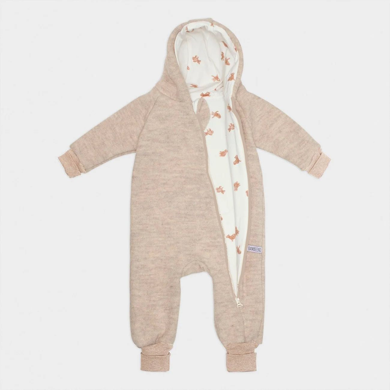 Produktfoto beiger Walkoverall- Bären- Bambeeni Walkoverall fuer Babys & Kinder aus 100% Schurwolle und Baumwollinnenfutter