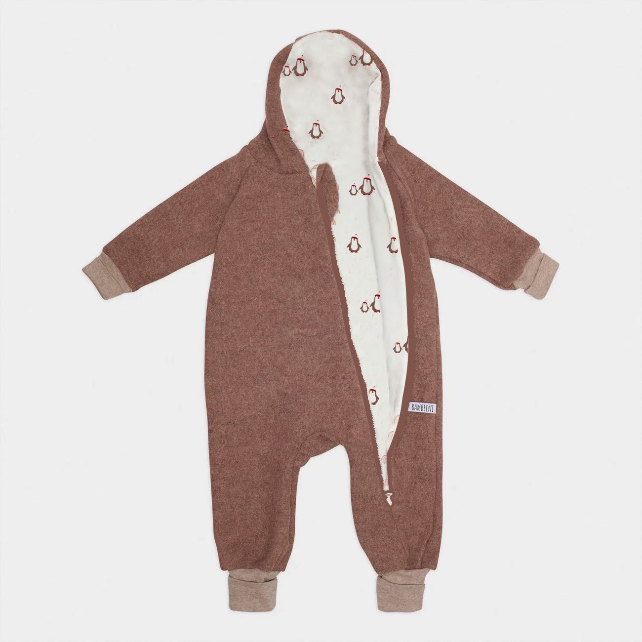 Produktfoto brauner Walkoverall- Bambeeni Walkoverall fuer Babys & Kinder aus 100% Schurwolle und Baumwollinnenfutter